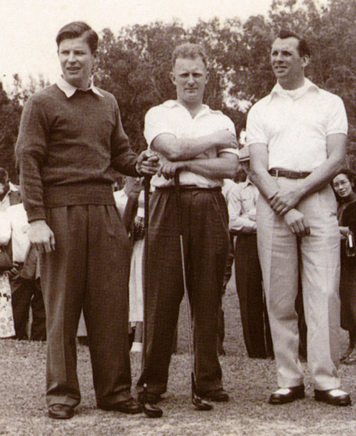 Mackie at Muirfield. Jock (left) with Ken Kinghorn and Max Faulkner at the Open in 1959