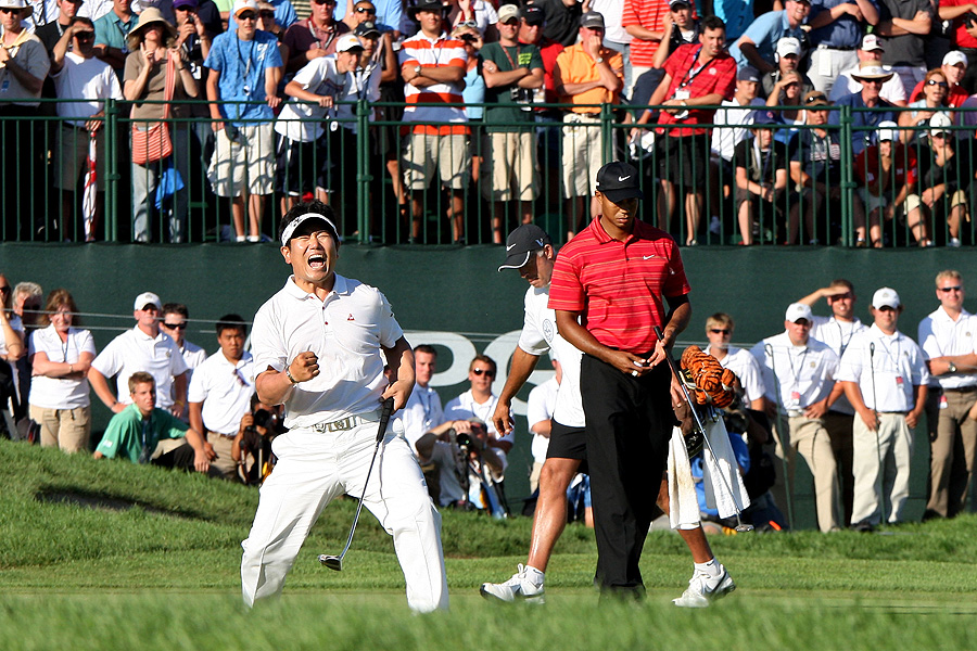 Y.E. Yang became the only player in history to defeat Tiger Woods after the latter held the lead through 54 holes of a major championship, with a brilliant win at the 2009 U.S. PGA at Hazeltine