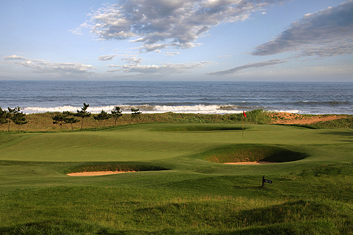Sand and sea: The par-4 seventh hole at Tiger Beach Golf Links near Qingdao, one of Asia's most unique courses