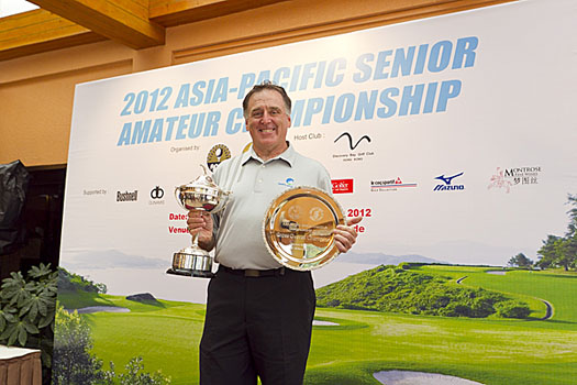 Denis Dale with his silverware after his two-over-par round of 73 earned him the title