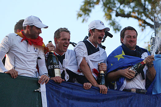 Garcia, Donald, Rose and McDowell celebrate Europe’s drama-packed win at last year’s Ryder Cup
