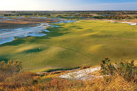 The sixth hole on the Tom Doak-designed Blue Course at Streamsong