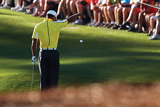 Tiger Woods takes an incorrect drop on the 15th hole during the second round
