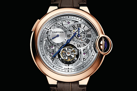 The Balon Bleu de Cartier tourbillion watch with double jumping second time zone in pink gold