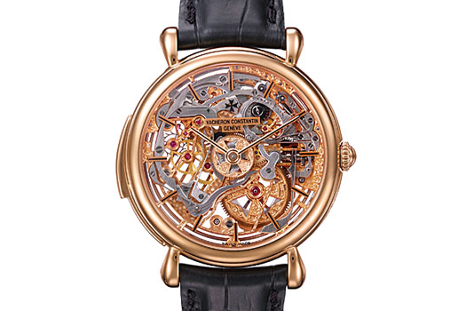 From 2004, an 18k pink gold skeletonized minute repeater with a sapphire dial