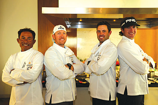 Top chefs Jaidee, Mahan, Schwartzel and Watson take part in a pre-event cooking competition