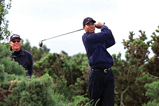 Tiger Woods with former coach Butch Harmon back in 2000