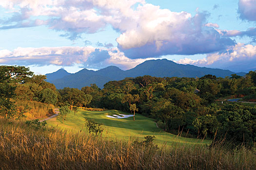 Anvaya boasts wonderful inland holes too, here with a view of the mountains
