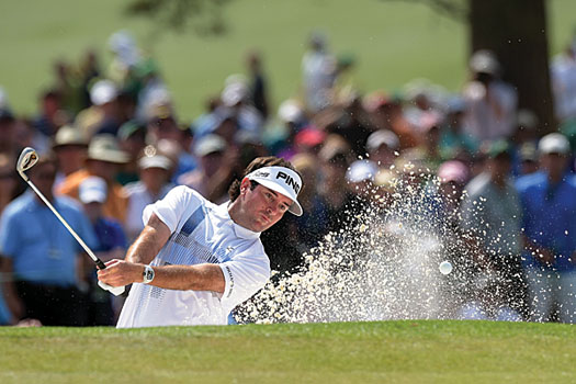 Bubba Watson splashes out during the final round of the Masters Tournament