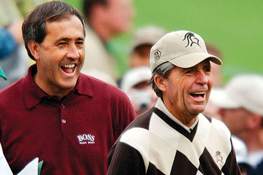 The late Seve Ballesteros shares a laugh with Gary Player