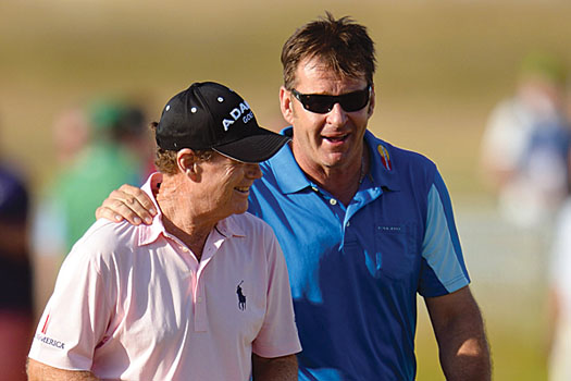 Ryder Cup captains of past and present: Nick Faldo and Tom Watson