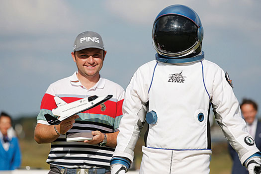 Andy Sullivan received one of the more unusual prizes for his hole-in-one at the KLM Open