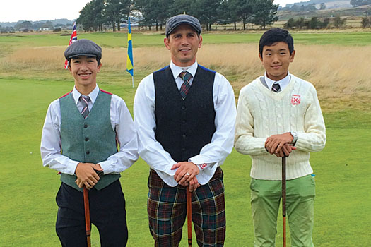 Loretto's Director of Golf Rick Valentine flanked by Yannick Artigolle and Lou Tan