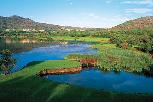 Water plays a role down the closing stretch at The Gary Player Country Club at Sun City