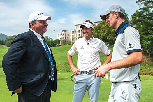 Roberts with Ian Poulter and Justin Rose at Mission Hills Golf Club