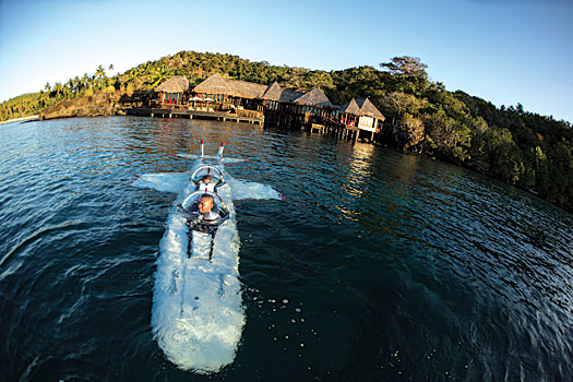 The resort’s mini submarine takes guests on an underwater tour of the surrounding lagoon