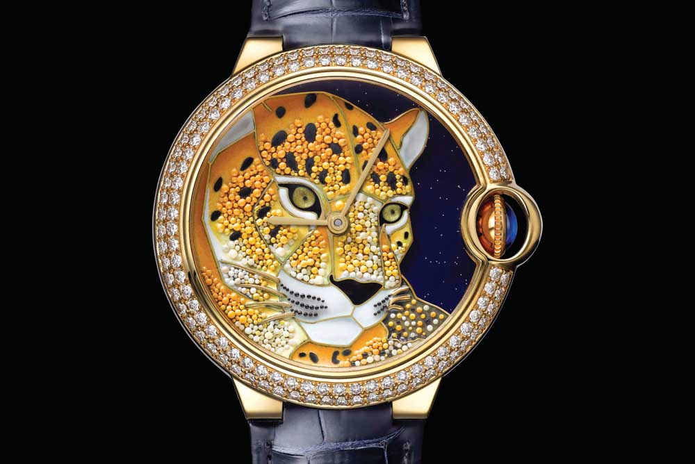 Ballon Bleu de Cartier watch Enamel granulation with panther motif