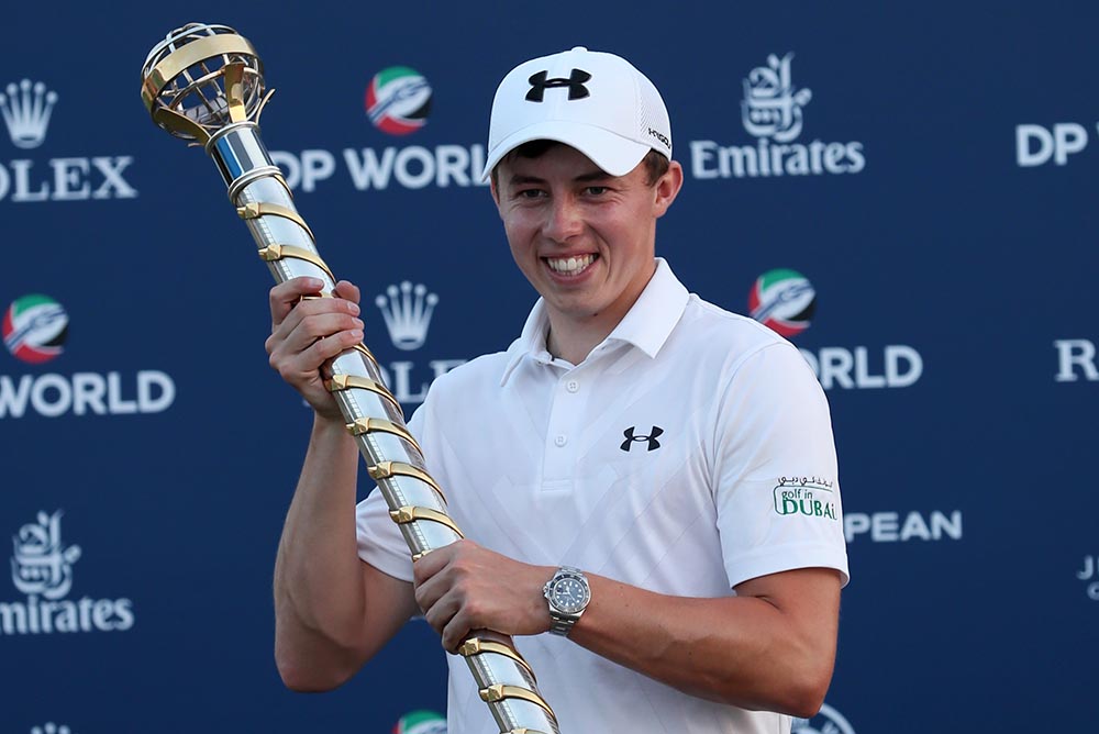 Matthew Fitzpatrick with the DP World Tour Championship trophy