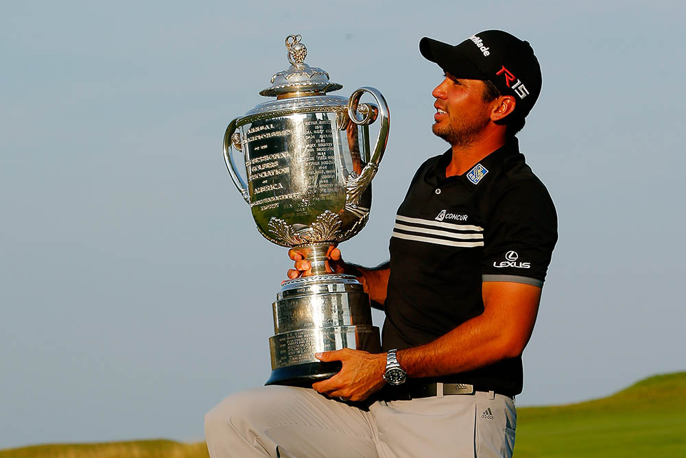 Jason Day of Australia poses with the Wanamaker trophy