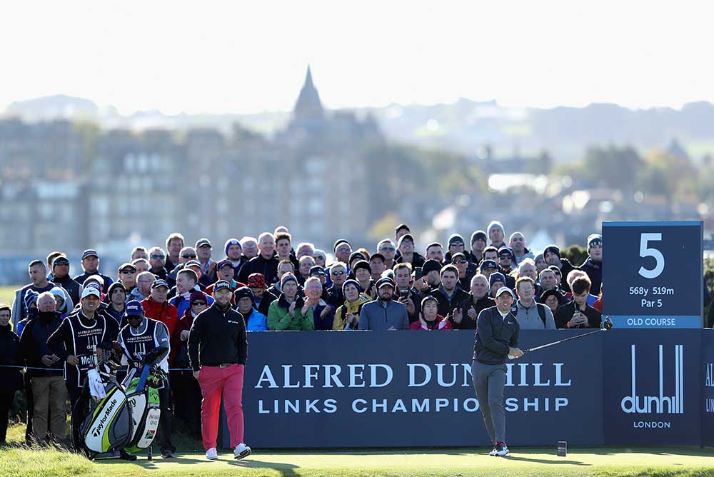 Rory McIlory looks at his tee shot on the 5th of the Old Course in St Andrews