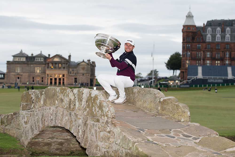 Tyrrell Hatton poses with his Alfred Dunhill Links Championship trophy
