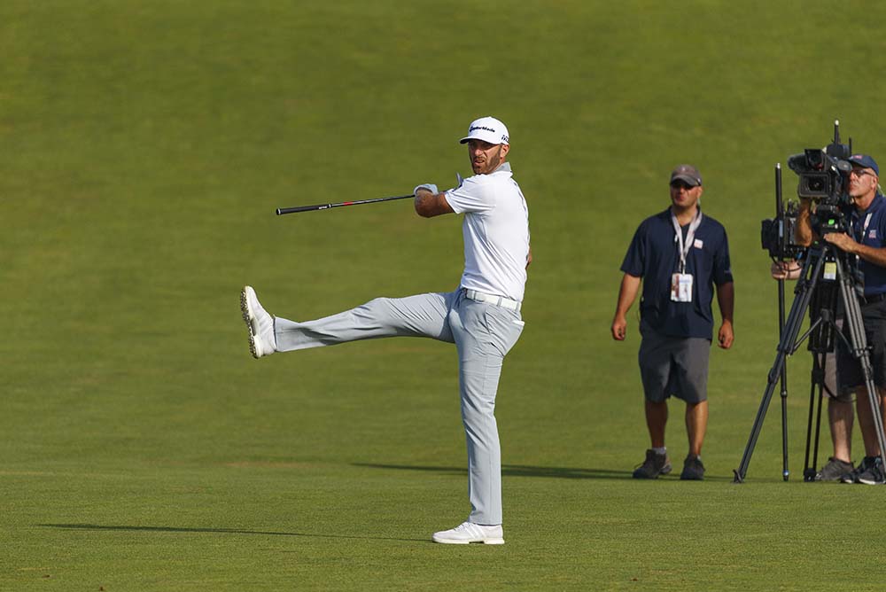 Dustin Johnson reacts to a shot during the final round