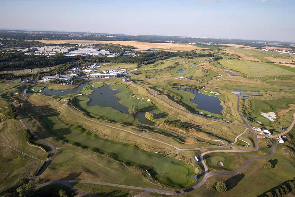 An aerial view shows the Albatros course at Le Golf National