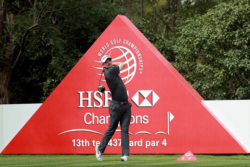 Justin Rose plays his shot during the 2017 WGC-HSBC Champions