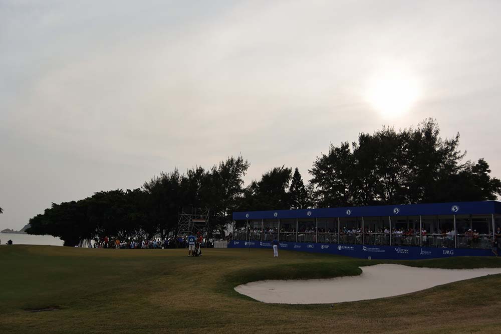 Sunset over the 18th green at the Macau Golf and Country Club