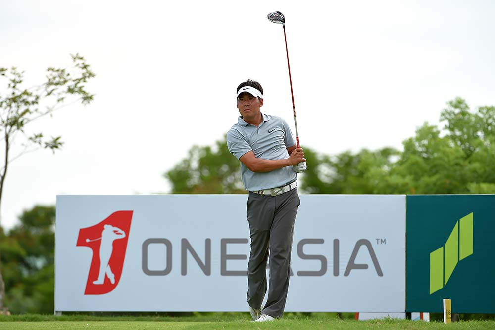 Zhang XinJun of China tees off during the second round of the 2015 Thailand Open golf championship